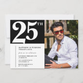 Einladungen zum 25. Geburtstag Schwarz-weißes Foto (Vorderseite)