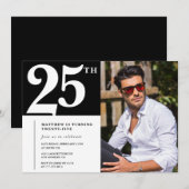 Einladungen zum 25. Geburtstag Schwarz-weißes Foto (Vorne/Hinten)