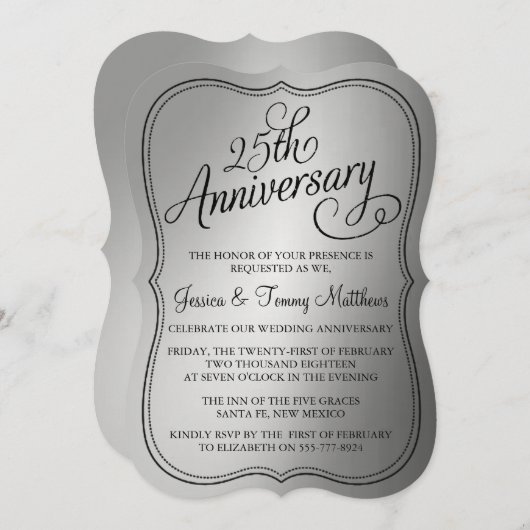 Einladungen zum 25. Silver Wedding Jubiläum (Vorne/Hinten)