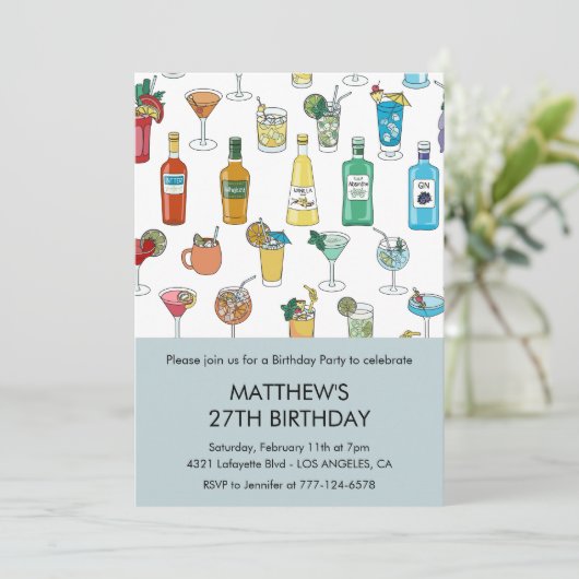 Einladungen zum 27. Geburtstag Cocktail Zeitgenöss (Stehend Vorderseite)