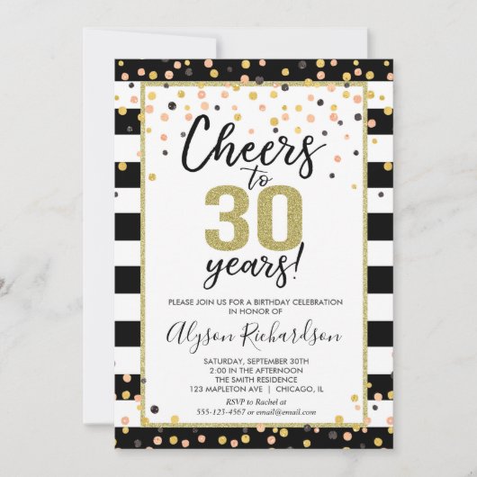 Einladungen zum 30. Geburtstag, Schwarz-Gold-Beifa (Vorderseite)
