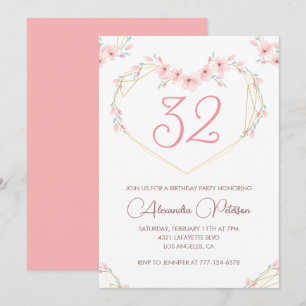 Einladungen zum 32. Geburtstag Boho Floral Rosa