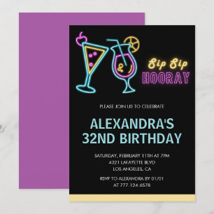 Einladungen zum 32. Geburtstag Cocktail Neon Glow