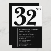 Einladungen zum 32. Geburtstag Schwarz-Weiß-Elegan (Vorne/Hinten)