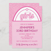 Einladungen zum 33. Geburtstag Heiß rosa Glitzer N (Vorne/Hinten)