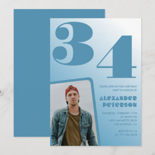 Einladungen zum 34. Geburtstag mit blauem Männerfo