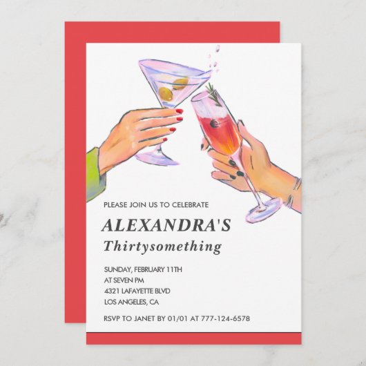 Einladungen zum 35. Geburtstag Cocktail Fun Party (Vorne/Hinten)