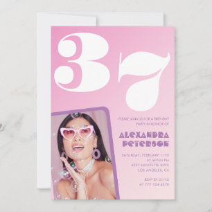 Einladungen zum 37. Geburtstag Pink Retro-Foto