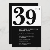 Einladungen zum 39. Geburtstag Schwarz-Weiß-Elegan (Vorne/Hinten)