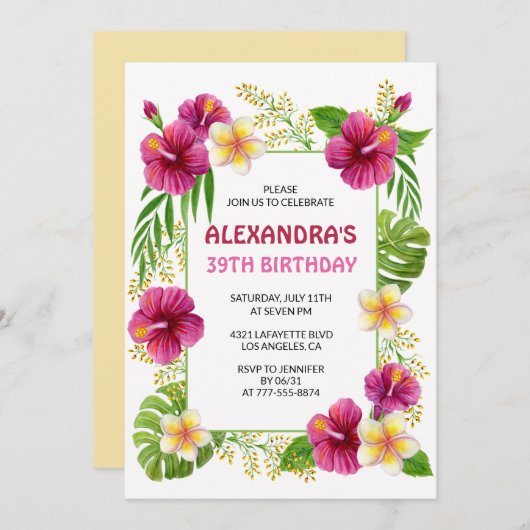 Einladungen zum 39. Geburtstag Tropical Floral Pin (Vorne/Hinten)