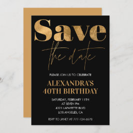 Einladungen zum 40. Geburtstag Save the Date Black