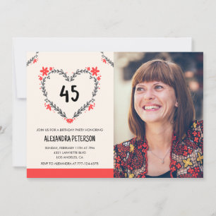 Einladungen zum 45. Geburtstag Blumenherz