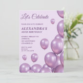 Einladungen zum 46. Geburtstag Balloons Chic Lila (Stehend Vorderseite)