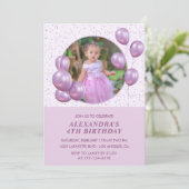 Einladungen zum 4. Geburtstag Balloons Foto Lila (Stehend Vorderseite)