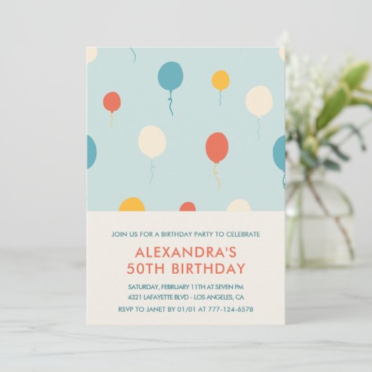 Einladungen zum 50. Geburtstag Balloons Einfach (Stehend Vorderseite)
