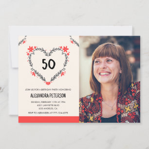 Einladungen zum 50. Geburtstag für ihr Blumenherz