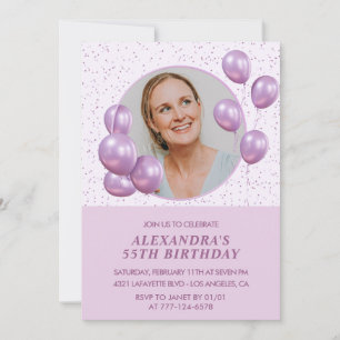 Einladungen zum 55. Geburtstag Ballons Foto Lila
