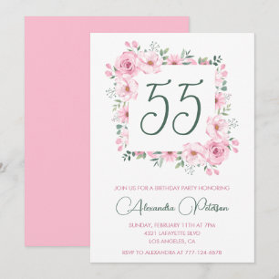 Einladungen zum 55. Geburtstag Floral Elegant Rosa