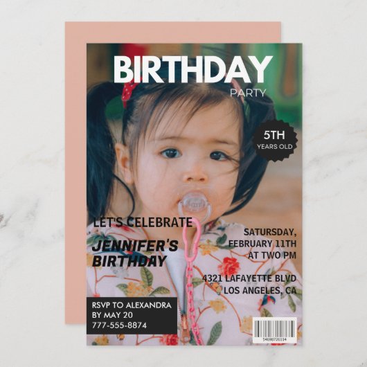 Einladungen zum 5. Geburtstag Girl Magazine Cover (Vorne/Hinten)
