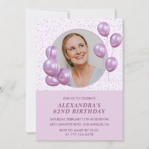 Einladungen zum 62. Geburtstag Ballons Foto Lila