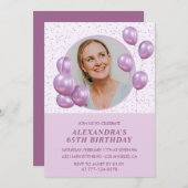 Einladungen zum 65. Geburtstag Balloons Foto Lila (Vorne/Hinten)