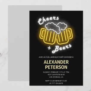 Einladungen zum 65. Geburtstag Prost Bier Neon