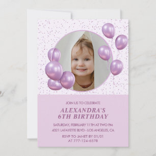 Einladungen zum 6. Geburtstag Ballons Foto Lila