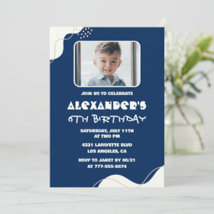 Einladungen zum 6. Geburtstag Boy Foto Simple Navy