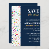 Einladungen zum 6. Geburtstag Save the Date Confet (Vorne/Hinten)
