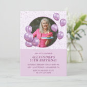 Einladungen zum 70. Geburtstag Balloons Foto Lila (Stehend Vorderseite)