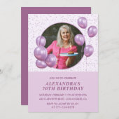 Einladungen zum 70. Geburtstag Balloons Foto Lila (Vorne/Hinten)