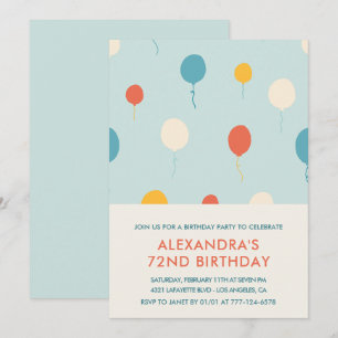 Einladungen zum 72. Geburtstag Balloons Blue