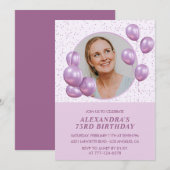 Einladungen zum 73. Geburtstag Foto Lila Balloons (Vorne/Hinten)