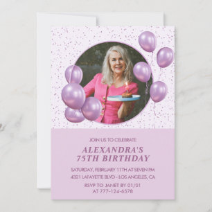 Einladungen zum 75. Geburtstag Ballons Foto Lila