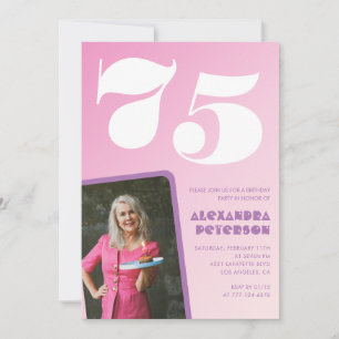 Einladungen zum 75. Geburtstag Pink Retro-Foto