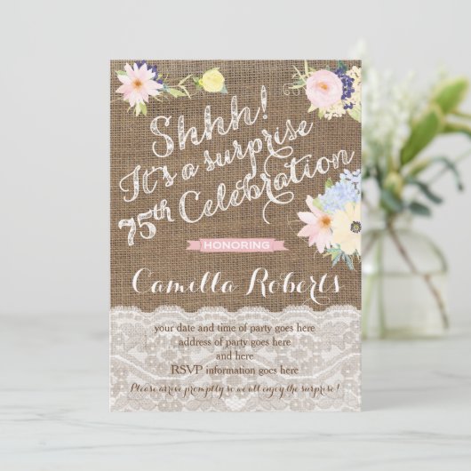 Einladungen zum 75. Geburtstag, Überraschung Party (Stehend Vorderseite)