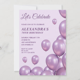 Einladungen zum 78. Geburtstag Lila Balloons