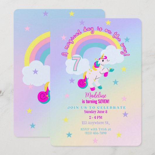 Einladungen zum 7. Geburtstag (Vorne/Hinten)