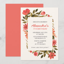 Einladungen zum 7. Geburtstag Floral Boho Elegant