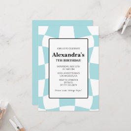Einladungen zum 7. Geburtstag Retro Checkered Blue