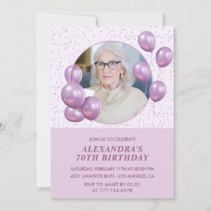 Einladungen zum 80. Geburtstag Ballons Foto Lila