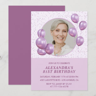 Einladungen zum 81. Geburtstag Foto Lila Balloons