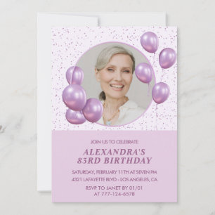 Einladungen zum 83. Geburtstag Foto Lila Balloons