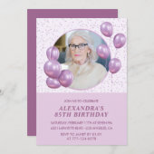 Einladungen zum 85. Geburtstag Balloons Foto Lila (Vorne/Hinten)