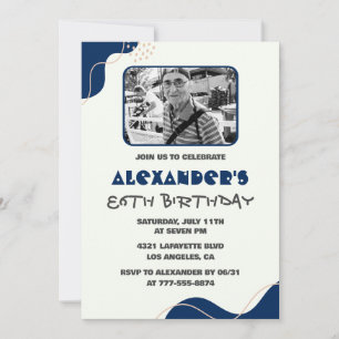 Einladungen zum 86. Geburtstag Männer Navy Weiß