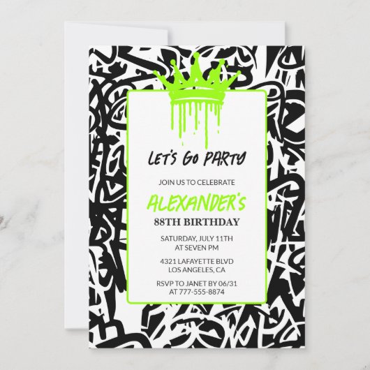 Einladungen zum 88. Geburtstag Männer Party Graffi (Vorderseite)