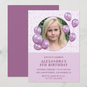 Einladungen zum 8. Geburtstag Balloons Foto Lila