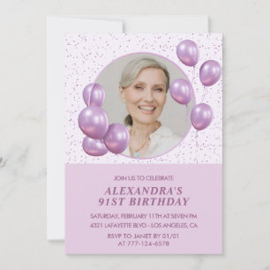 Einladungen zum 91. Geburtstag Foto Lila Balloons