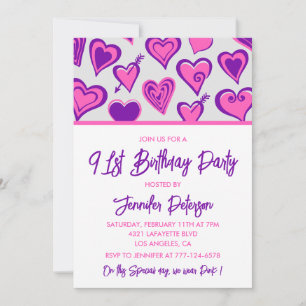 Einladungen zum 91. Geburtstag mit Pink Glam Herz 