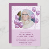 Einladungen zum 92. Geburtstag Foto Lila Balloons (Vorne/Hinten)